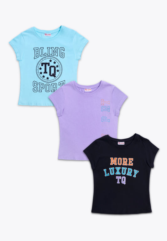 Set 3 T-Shirt in Jersey con Stampa